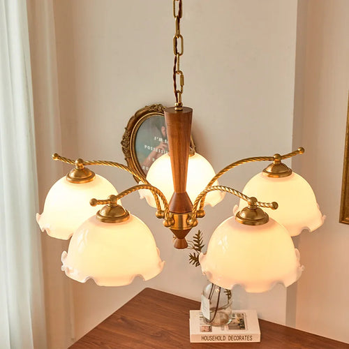 lustre vintage médiéval romantique en bois massif style japonais rétro - vue 4 sur 8