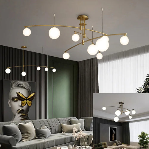 lustre moderne nordique en verre avec luminaire suspendu en fer