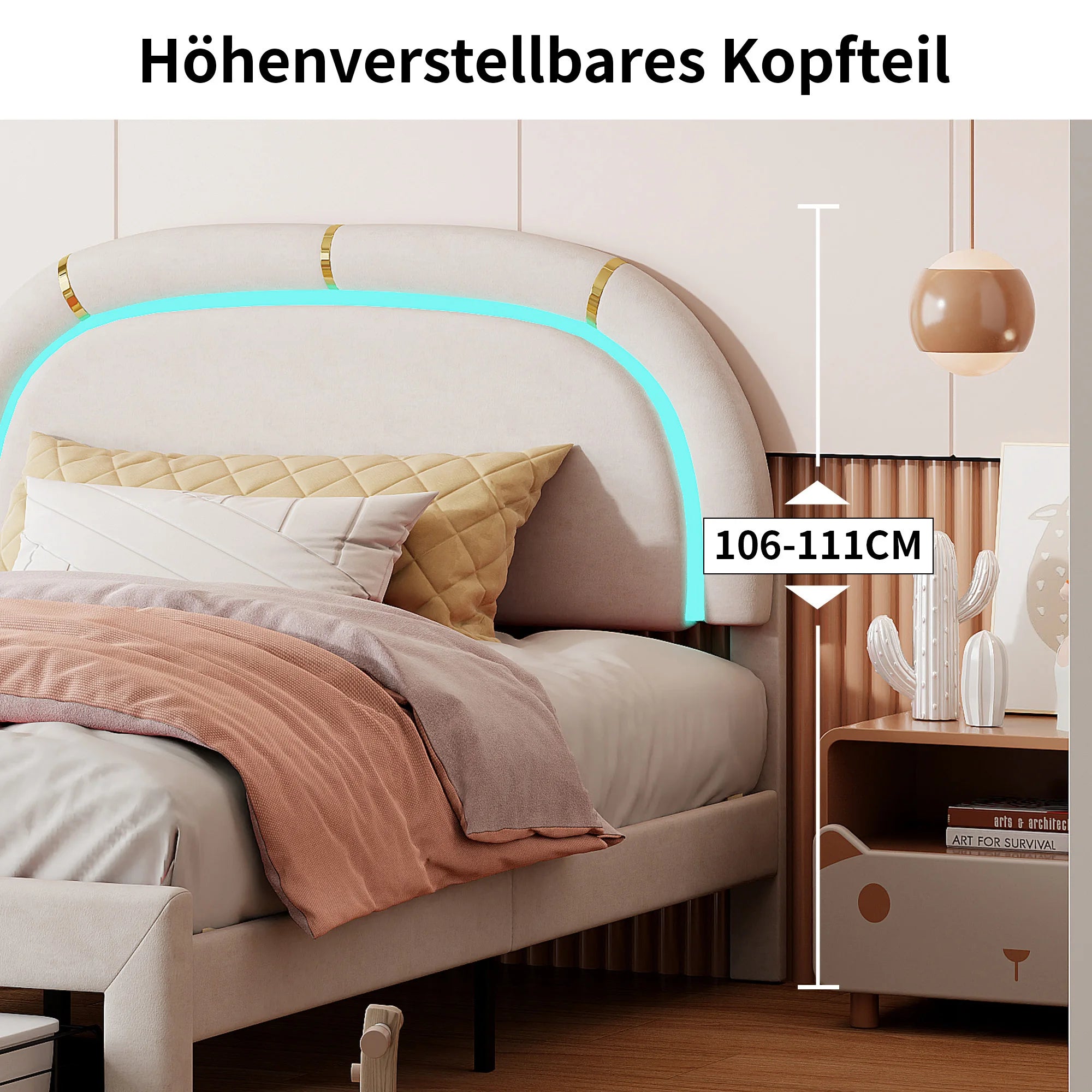 140x200cm Modern Princess Bed, Double Bed Frame with 2 Underbed Drawers, Bed with Metal Mattress Base and Wooden Slats Frame - vue 4 sur 6