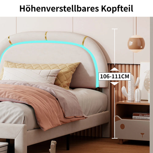 140x200cm Modern Princess Bed, Double Bed Frame with 2 Underbed Drawers, Bed with Metal Mattress Base and Wooden Slats Frame - vue 5 sur 6