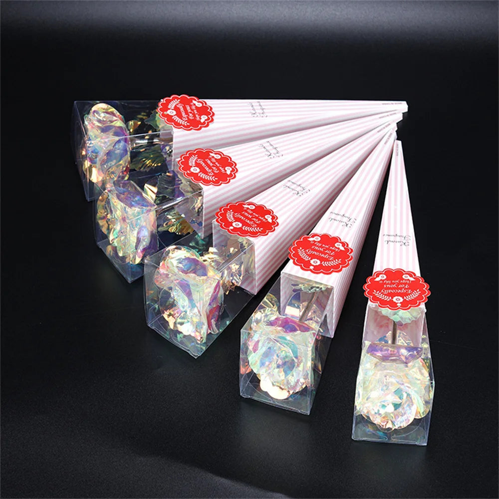 roses artificielles en aluminium 24 carats pour décoration et cadeaux - vue 6 sur 7