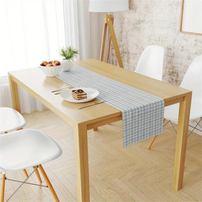 Chemin de table en lin motif carreaux maison - vue 2 sur 6