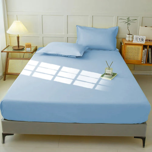 Waterproof Fitted Sheet Bedding Cover Bed Cloth Solid Color Mattress ,Soft Breathable Noiseless Bed Cover Deep Pocket Large size - vue 9 sur 14