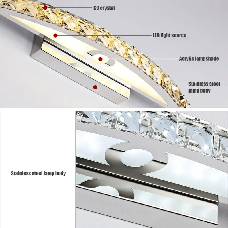 applique murale led cristal salle bain miroir intérieure décoration maison - vue 5 sur 22