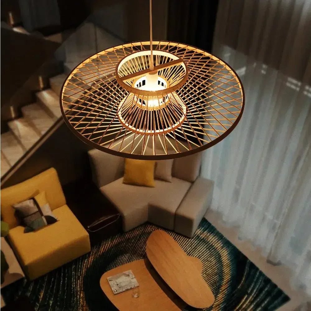 lustre en bambou d'art pour décoration et éclairage - vue 2 sur 8