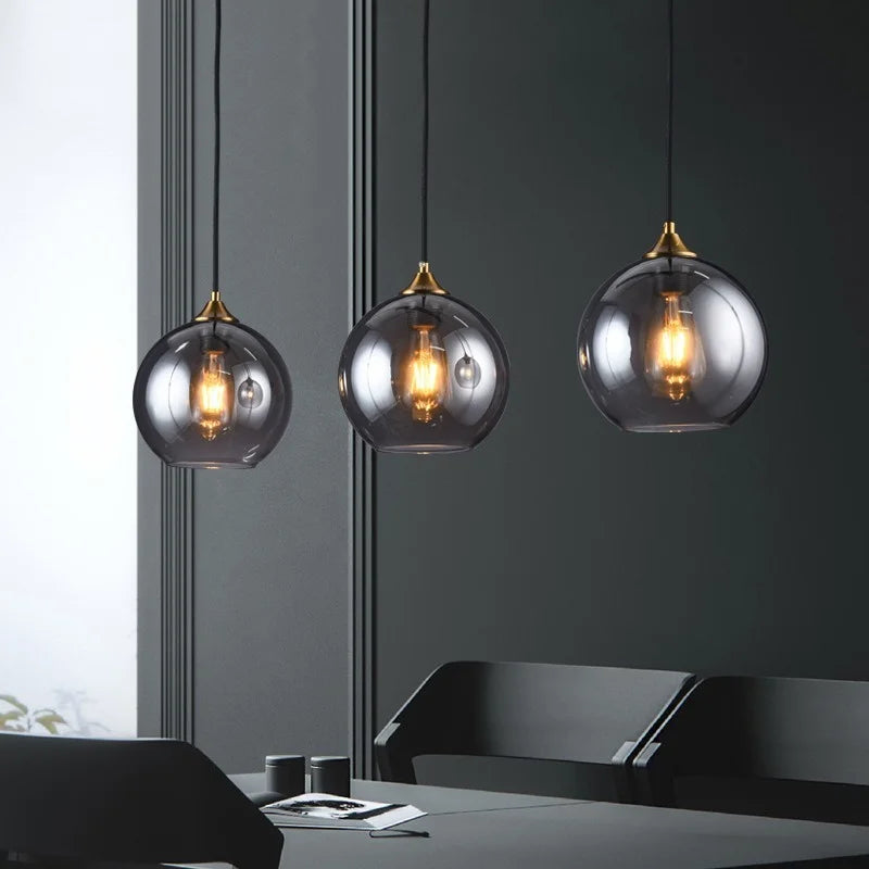 lustre nordique en verre fumé suspension simple luxe - vue 4 sur 26