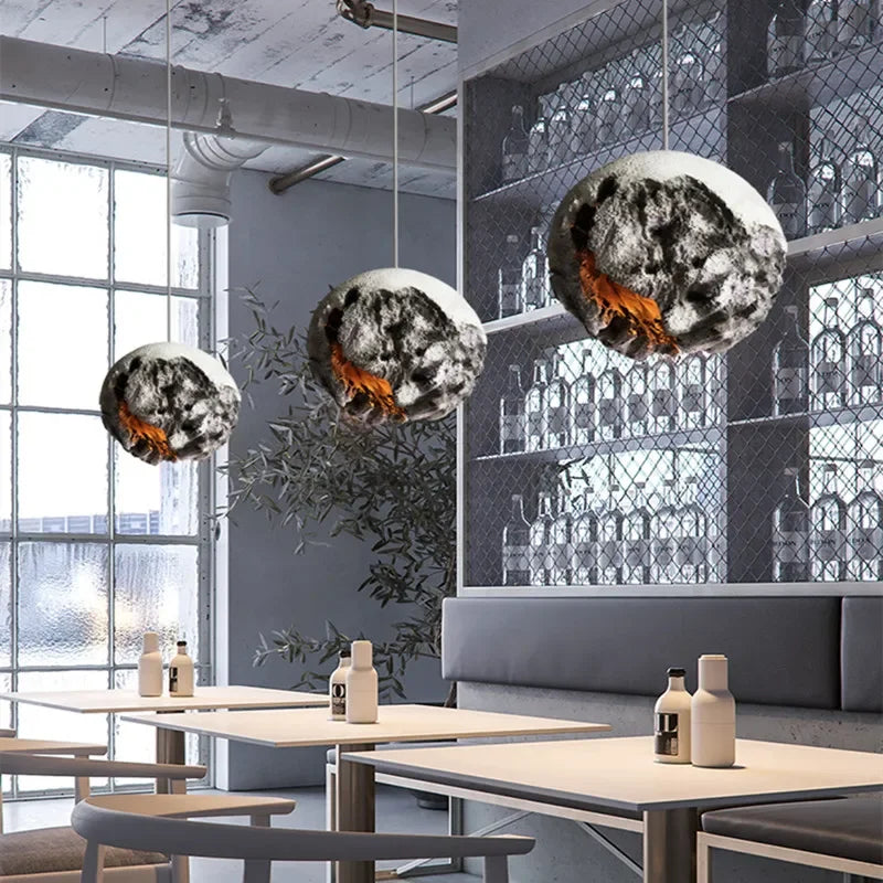 Irregular Planet Wabi Sabi LED Chandelier Restaurant Bedroom Model Room Lighting Creative Exhibition Hall Bar Decor Pendant Lamp - vue 4 sur 11