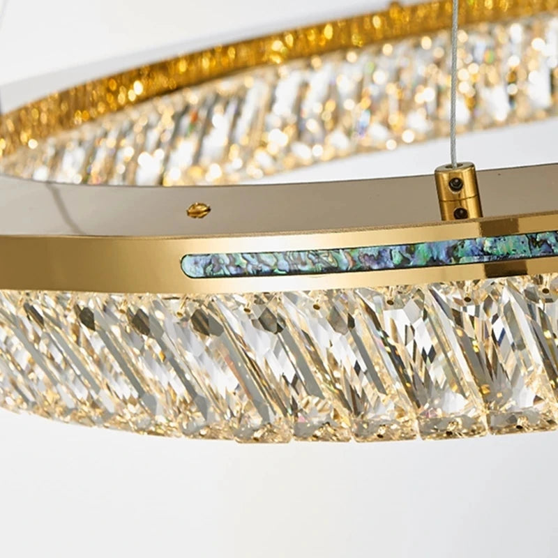 lustre moderne en cristal et cuivre trois couches éclairage intérieur - vue 6 sur 14