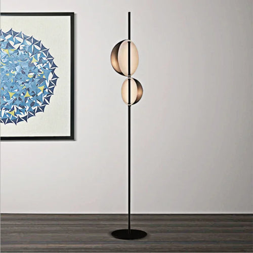 Vintage black and gold LED floor lamp with double shade for reading and bedroom - Superluna