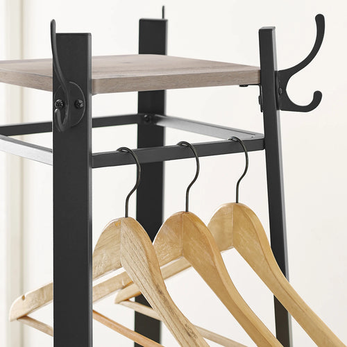 VASAGLE Coat Rack, Cloakroom, Clothes Rack with 3 Tier Shelf, Hooks and Rails, Steel Frame, Industrial Style - vue 5 sur 8