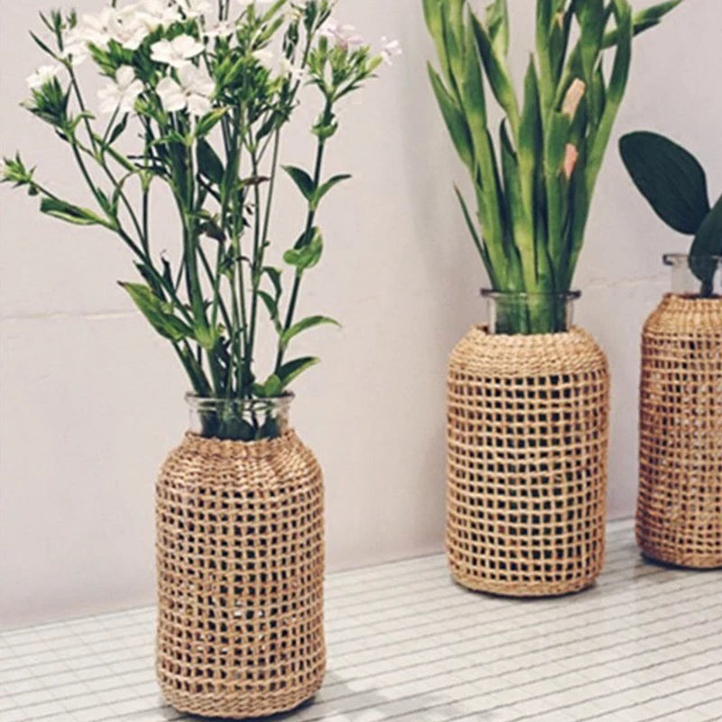 vase en rotin tissé pour fleurs séchées décoration rétro - vue 2 sur 8