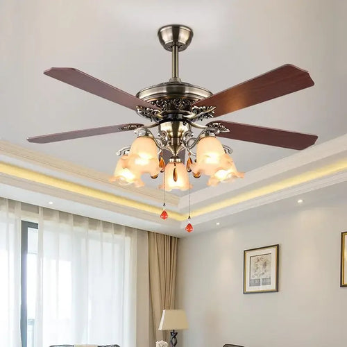 plafonnier ventilateur en bois rétro avec lumière et télécommande