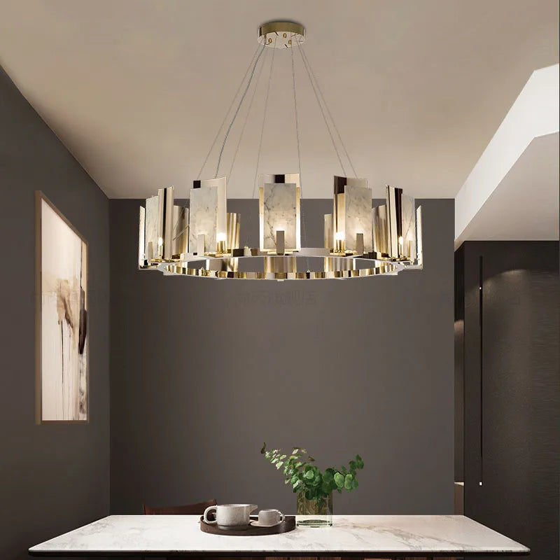 Suspension design luxe led marbre naturel - vue 6 sur 9