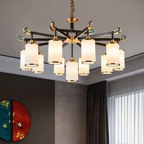 Minimalist Chinese copper chandelier with LED lights luxury décor - vue 3 sur 12