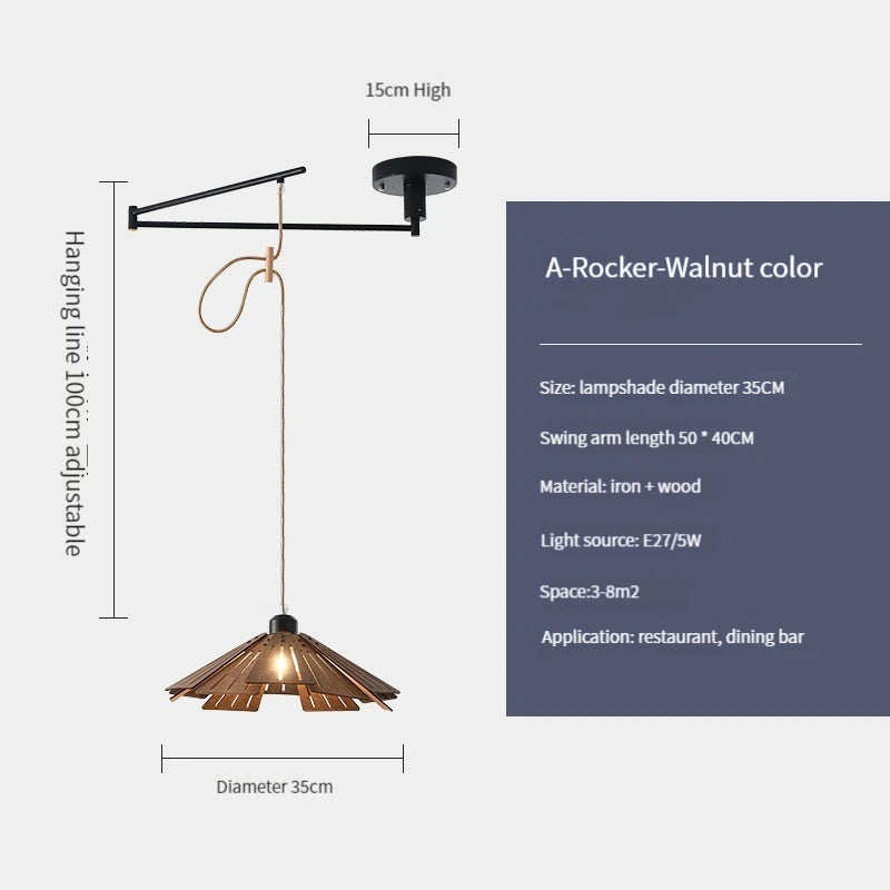 suspension en bois rétractable à bascule luminaire décoratif d'intérieur - vue 18 sur 18