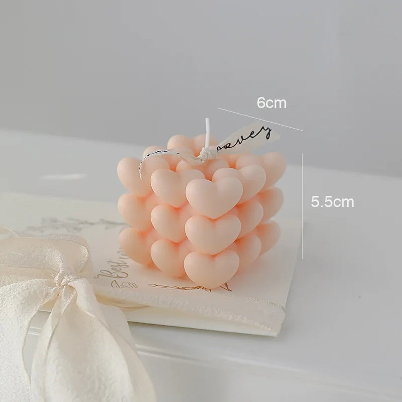 bougie parfumée cube cœur en cire de soja fait main décorative - vue 6 sur 11