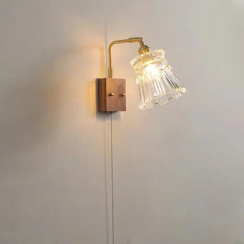 Japanese vintage wooden wall light minimalist LED lamp - vue 6 sur 13