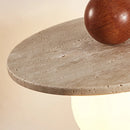 lustre rond en pierre et bois avec cordon réglable pour