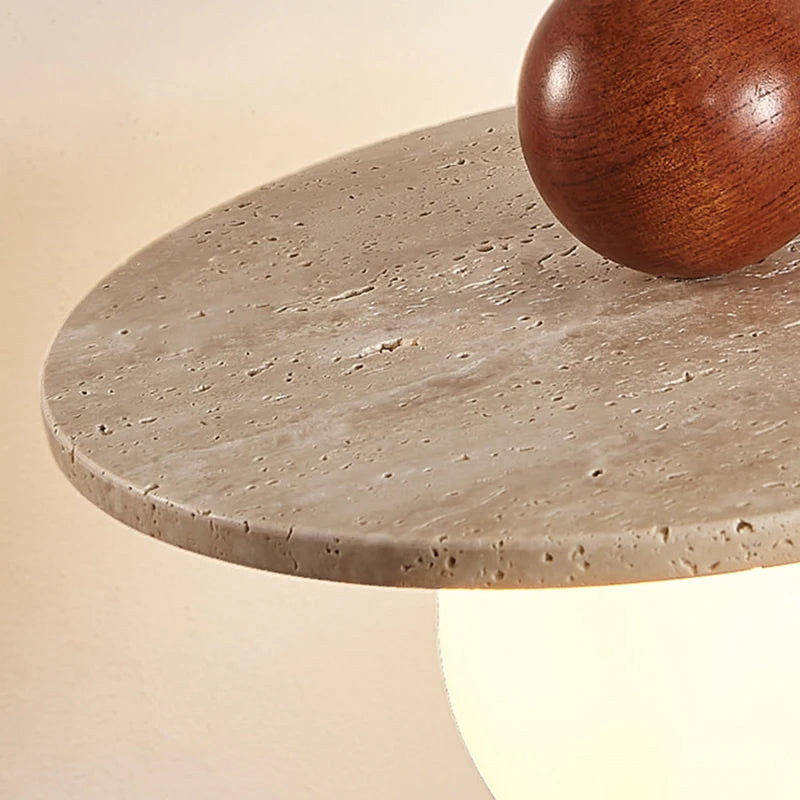 lustre rond en pierre et bois avec cordon réglable pour - vue 7 sur 7