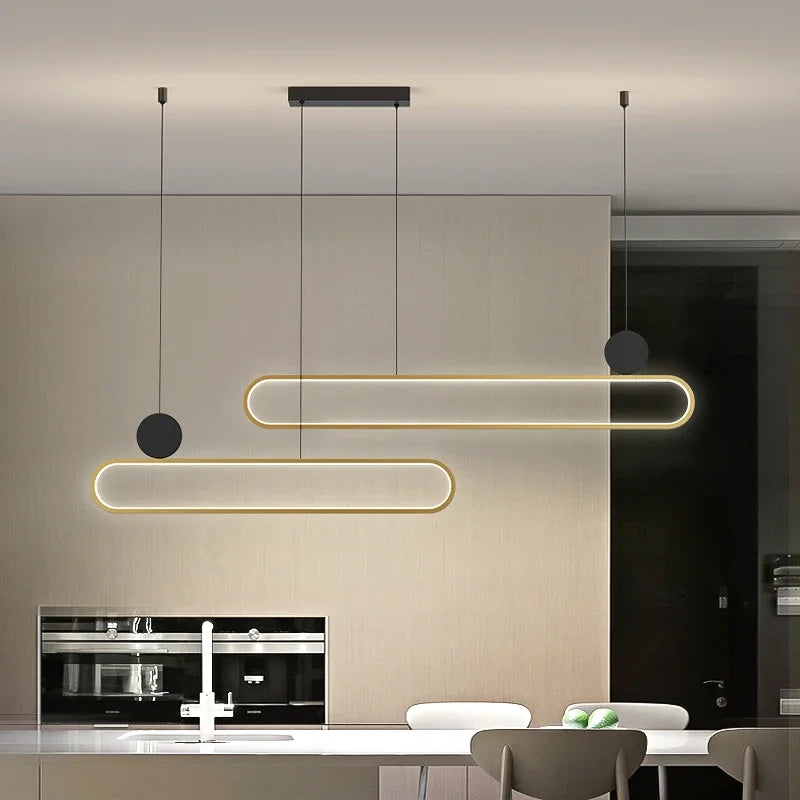 Modern and simple LED dining room chandelier, Nordic gold living room, kitchen lights, bar, meeting room decorative lighting - vue 3 sur 16