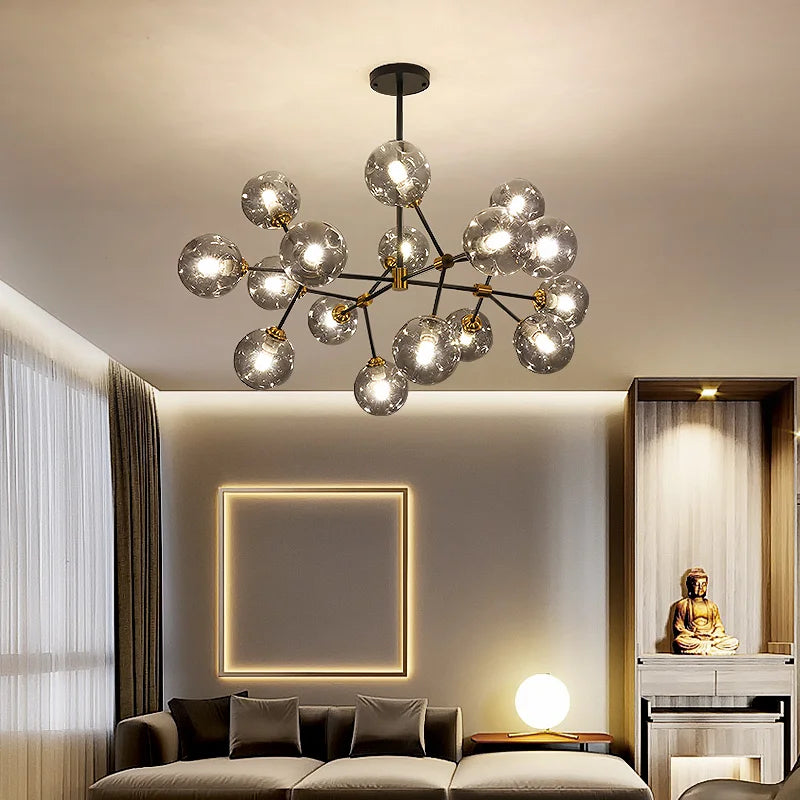 Modern minimalist kitchen, family, bedroom, dining-room, droplight attic luxury glass bubbles molecular droplight - vue 3 sur 9