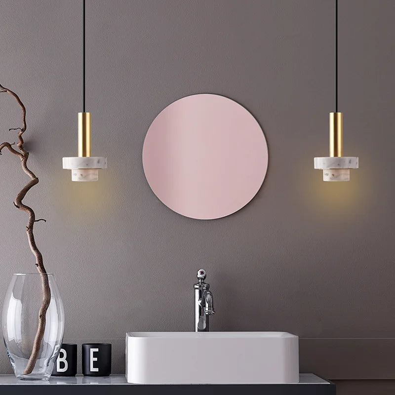 Suspension Lustre nordique Simple moderne luxe marbre Restaurant couloir allée café balcon bar chevet lampe décorative - vue 6 sur 9