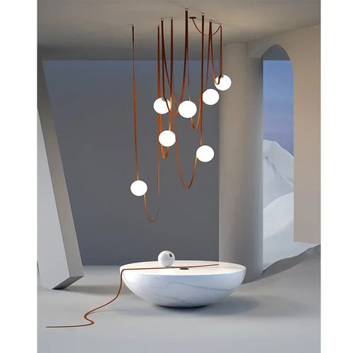 Modern minimalist flooring, villa belt, living room, dining room, interior decoration, chandelier - vue 2 sur 10