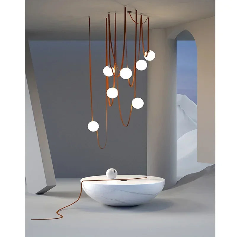 Modern minimalist flooring, villa belt, living room, dining room, interior decoration, chandelier - vue 1 sur 10