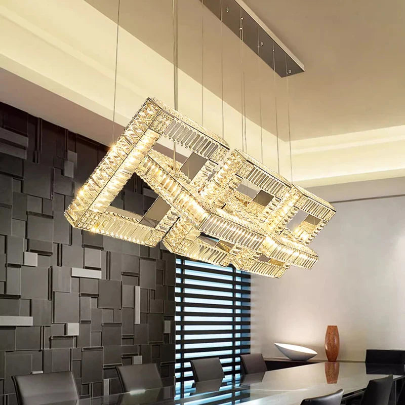 Lustre design cristal doré carré moderne