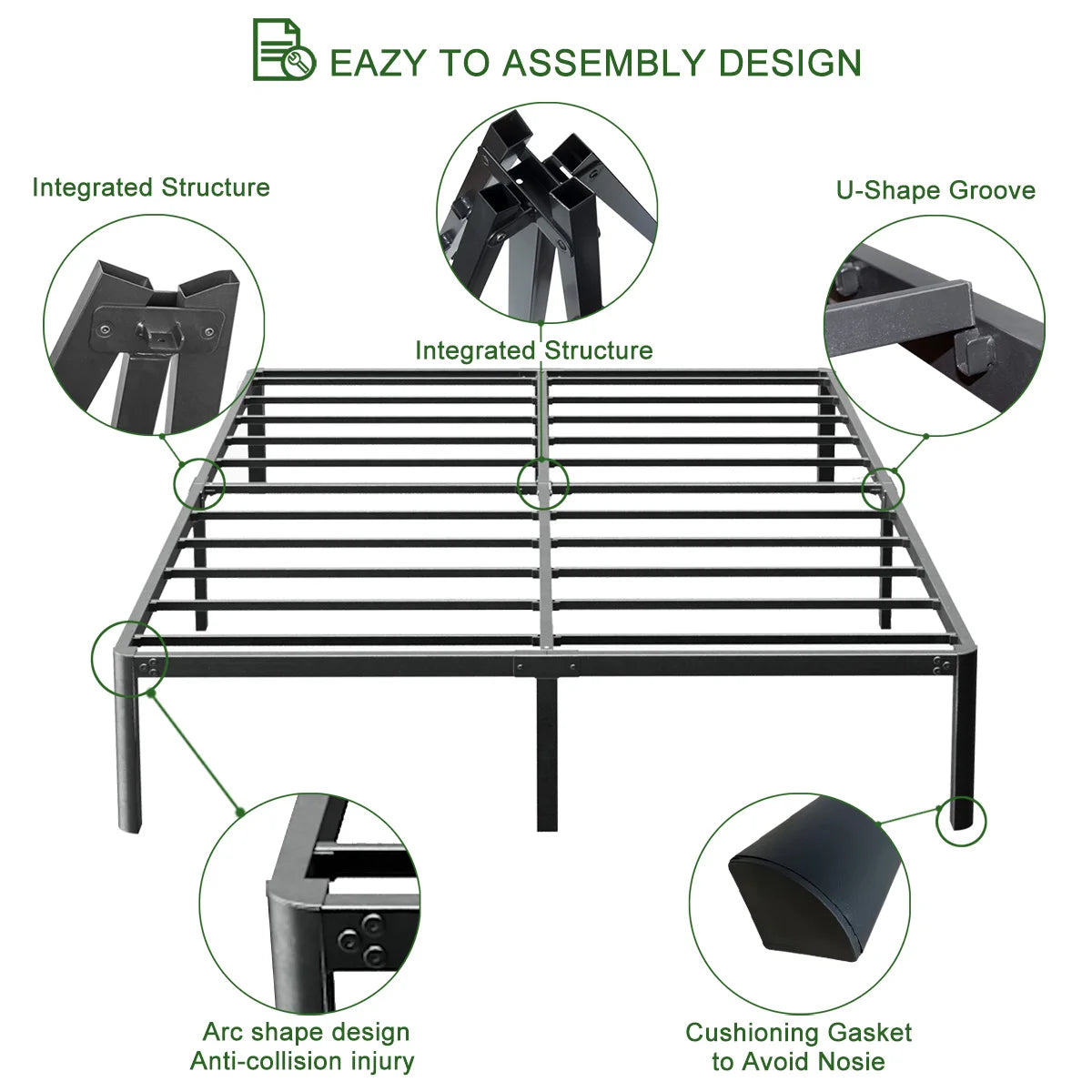 DDPNKL 16 Inch Standard Metal Platform Bed Frame / 3,000 lbs Heavy Duty Steel Slat Easy Assembly Mattress Foundation/Noise Free - vue 5 sur 6