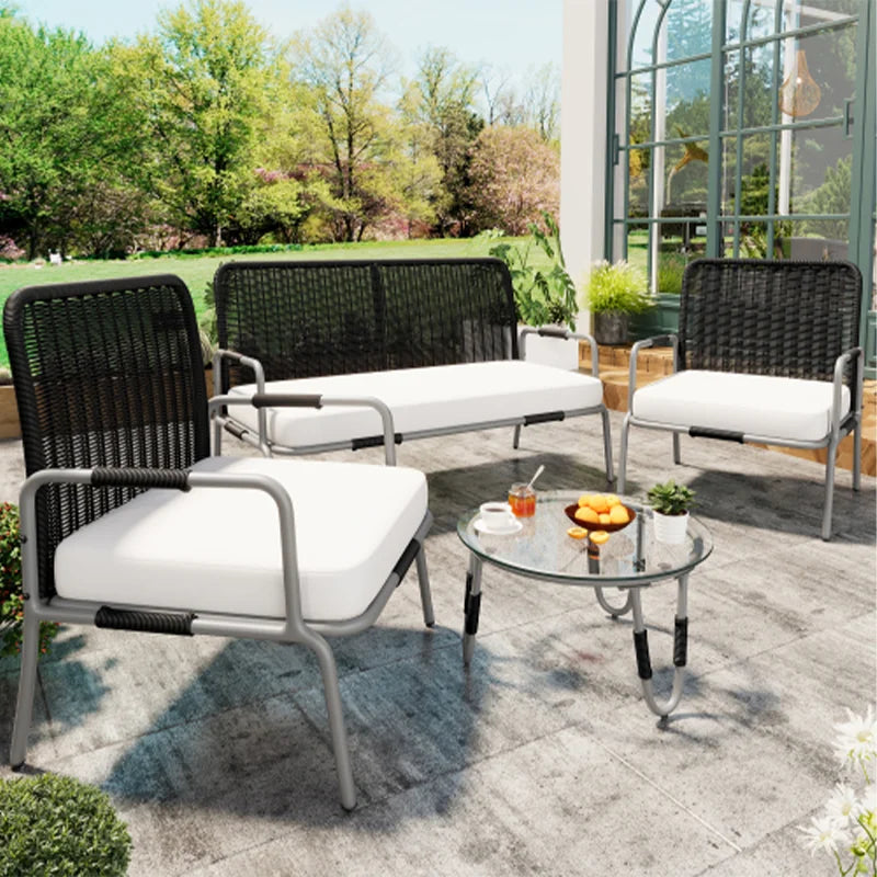 Poly Rattan Seating Group, Garden Furniture Seating Set garden Sets, garden Lounge for 4, with armchair, coffee table & Cushions - vue 2 sur 6