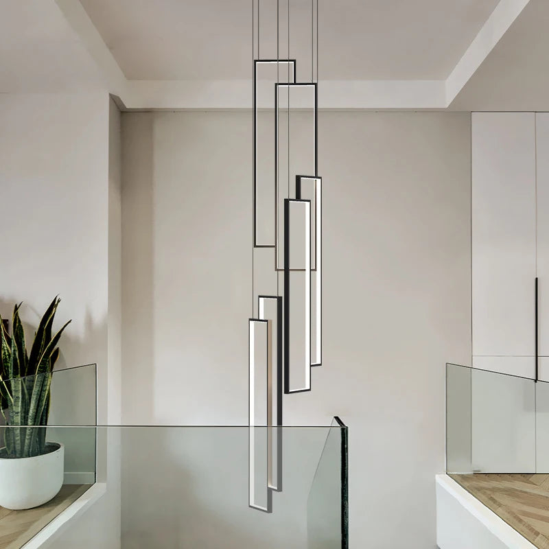Modern Design Rectangular Black Led Pendant Lamp, Nordic Interior Decorative Lighting, Ideal For Dining Room, Hall Or Staircase - vue 3 sur 17