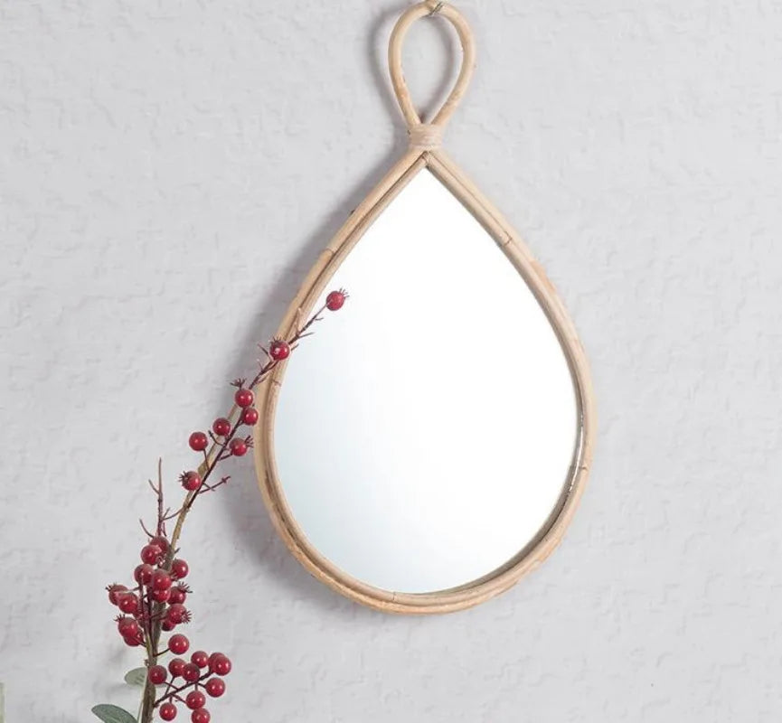 miroir décoratif tissé en osier pour décoration murale artisanale - vue 3 sur 4