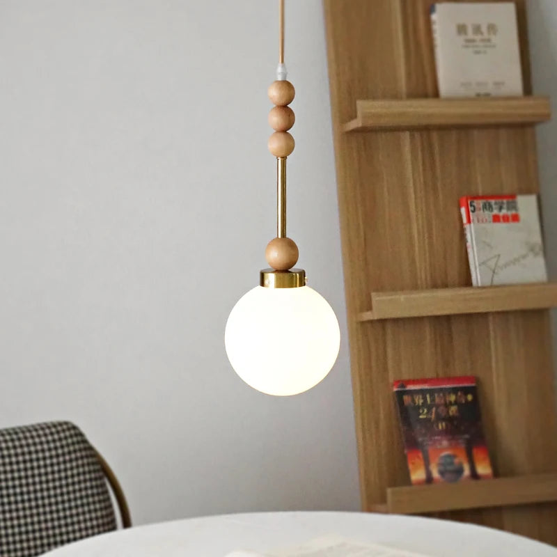 suspension vintage en verre et bois led - vue 2 sur 7