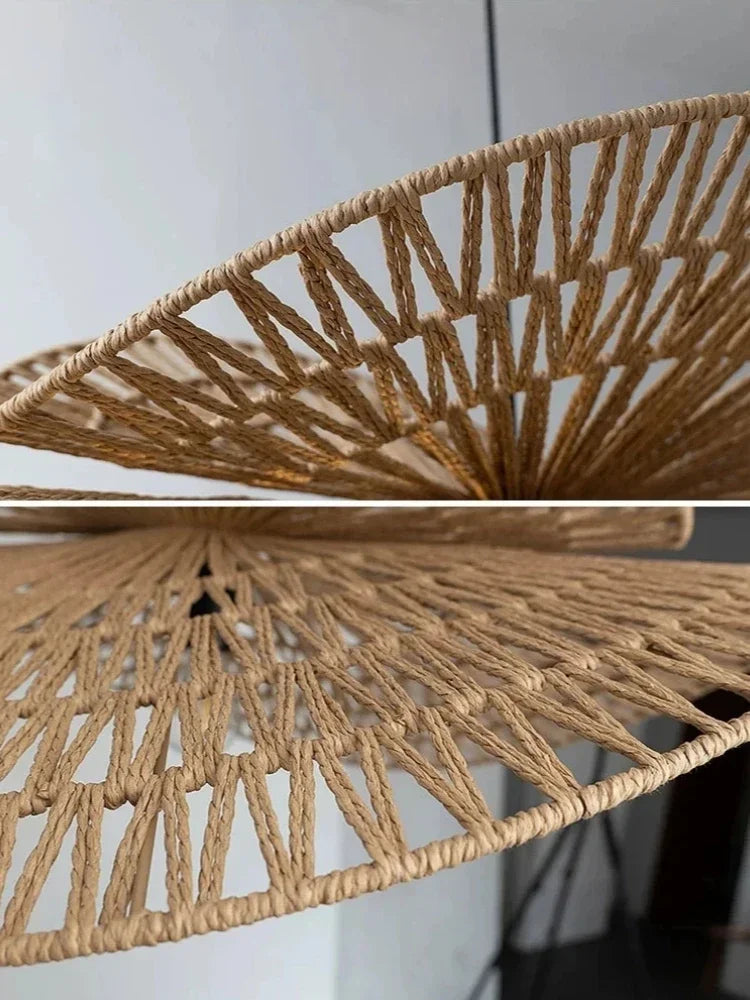 Wabi sabi style pendant light, rattan woven light, dining room home decoration, bedroom living room pendant light - vue 6 sur 15