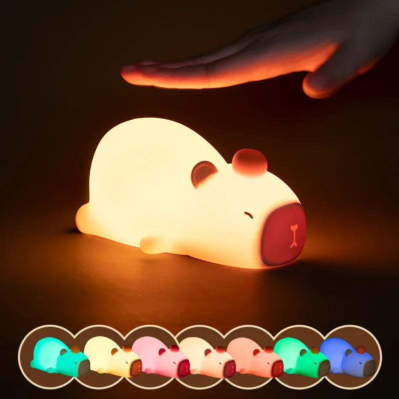 Lampe enfant dessin animé Silicone LED Capybara veilleuse USB Rechargeable gradation sommeil lampe de nuit pour chambre d'enfants décor cadeau d'anniversaire - vue 7 sur 6