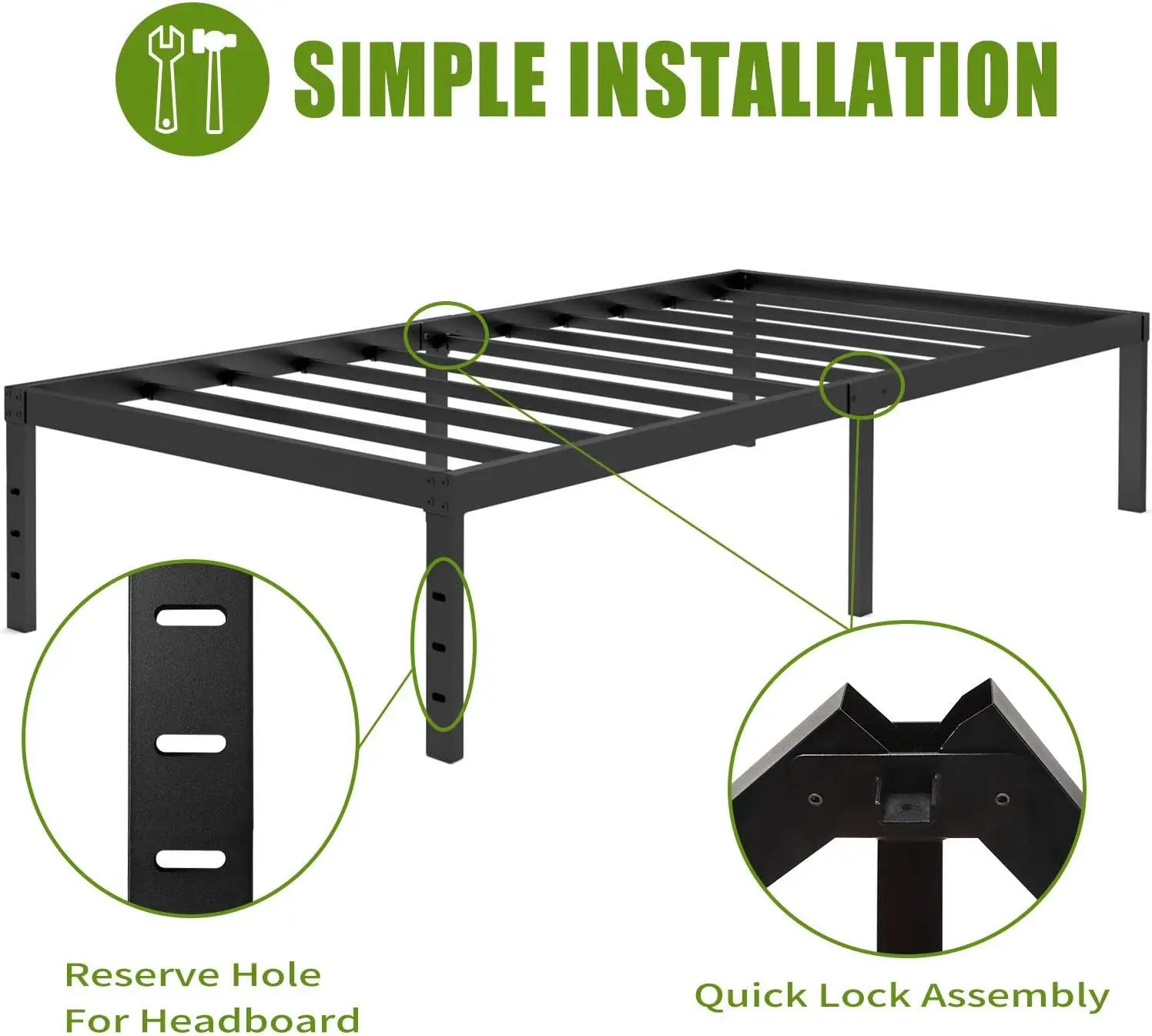 3500lbs Heavy Duty,18 Inch Metal Platform Bed Frame Steel Slat Mattress Foundation/Reinforced Platform/Noise Free/Easy Assembly - vue 4 sur 10