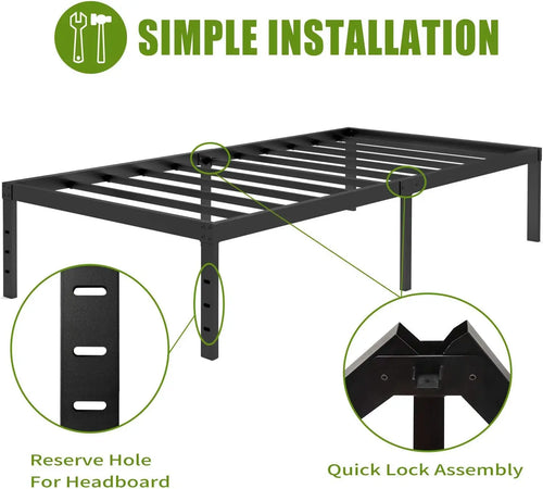 3500lbs Heavy Duty,18 Inch Metal Platform Bed Frame Steel Slat Mattress Foundation/Reinforced Platform/Noise Free/Easy Assembly - vue 5 sur 10