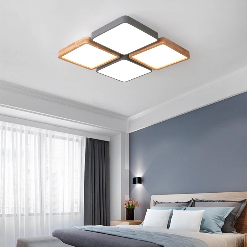 plafonnier nordique encastré rectangle led bois macaron - vue 5 sur 12