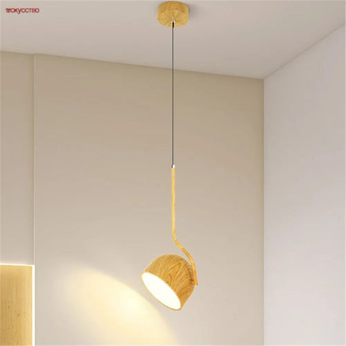 Nordic style adjustable angle wooden LED pendant light - vue 2 sur 8