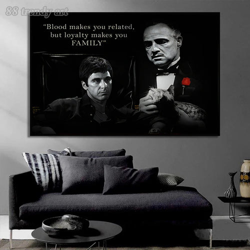 Black and White Movie Scarface and Godfather Canvas Painting Tony Montana , Don Vito Corleone Quotes Posters Pictures Home Decor - vue 4 sur 8