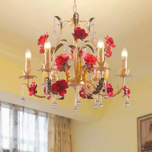 Lustre à fleur avec ampoules bougies - vue 5 sur 8