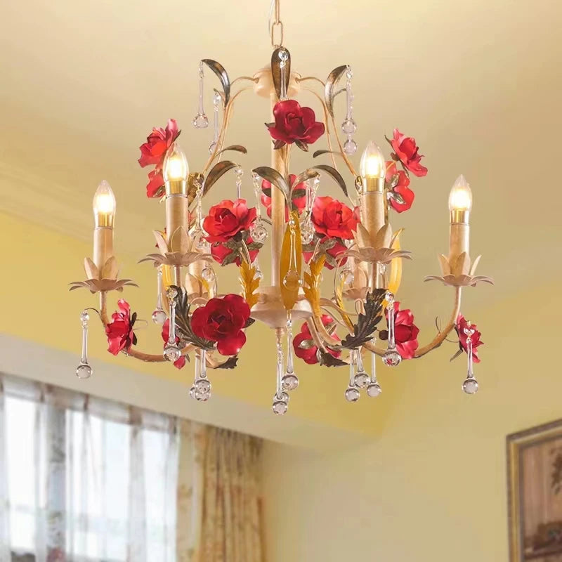 Lustre à fleur avec ampoules bougies - vue 4 sur 8