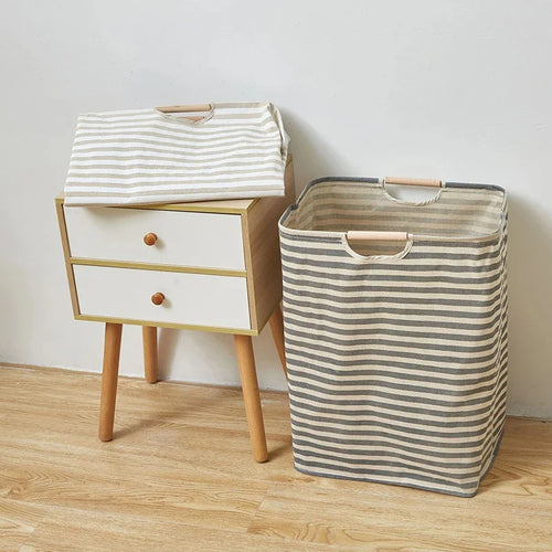 56*40*27CM Japanese Cotton Linen Dirty Clothes Basket, Folding Portable Fabric Laundry Basket，Bathroom Waterproof Storage Basket - vue 2 sur 12