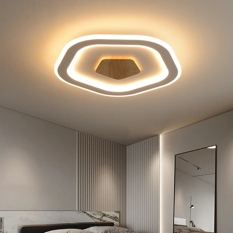 plafonnier led ultra-mince en bois massif style nordique moderne - vue 4 sur 12