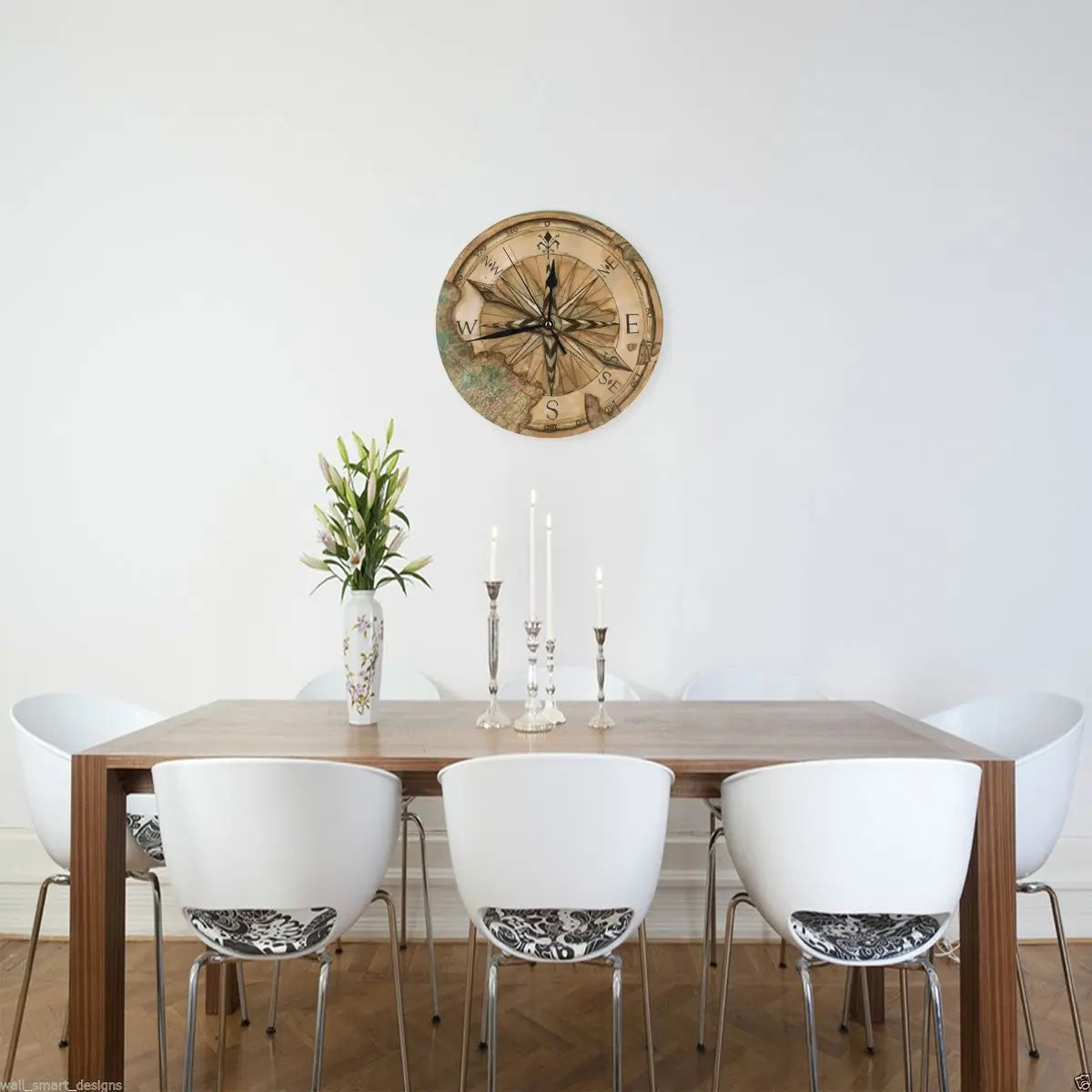 horloge murale boussole nautique décoration ronde essentielle - vue 3 sur 7