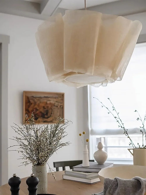 Nordique Vintage Wabi Sabi vent fait à la main tissu Led lustre B &amp; B éclairage intérieur salle à manger Bar chambre chevet suspension lumières - vue 6 sur 10