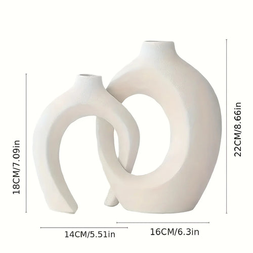 Hollow Nordic Modern Ceramic Vase Set of 2 for Modern Home Decor,Modern Boho Hollow Flower Vases for Living Room Bookshelf - vue 6 sur 8