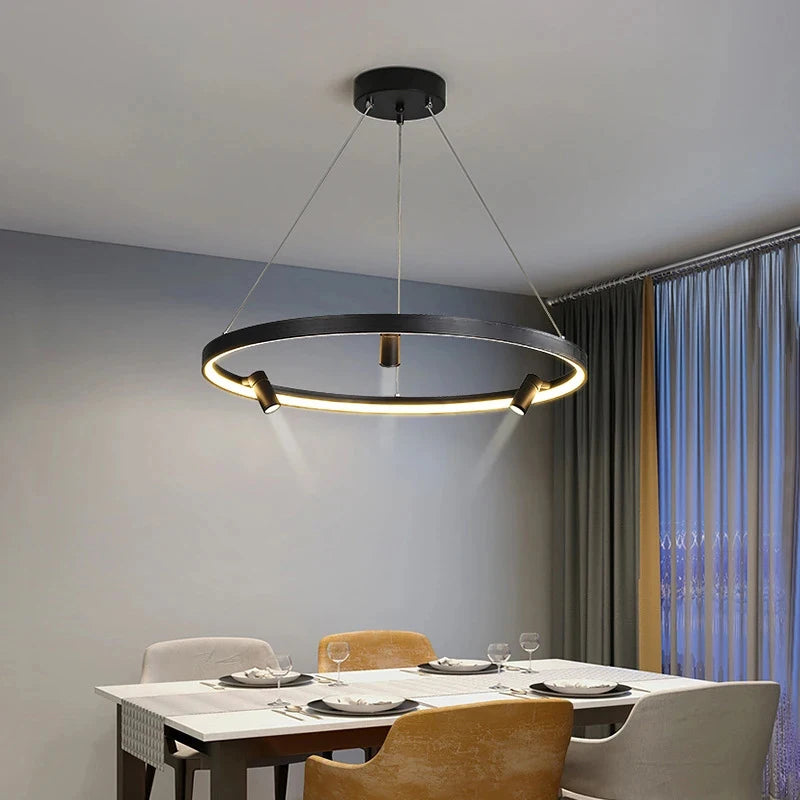 suspension LED en forme de cercle style nordique moderne - vue 5 sur 9