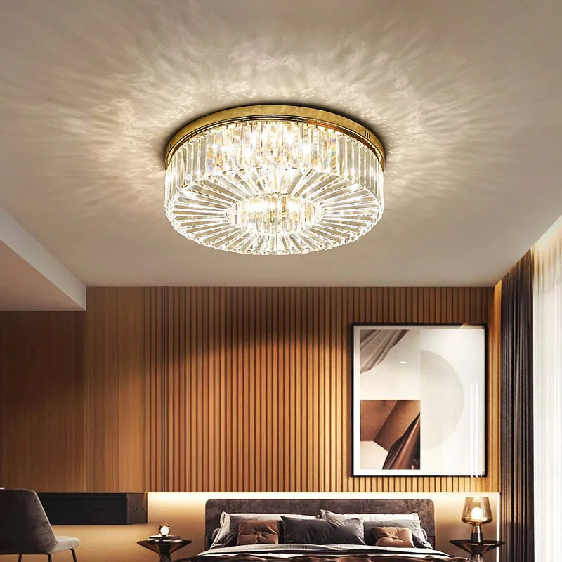 Or Lustre moderne éclairage décoration de la maison de luxe cristal salon plafonnier Dimmable Lustre anneau luminaire LED - vue 6 sur 10